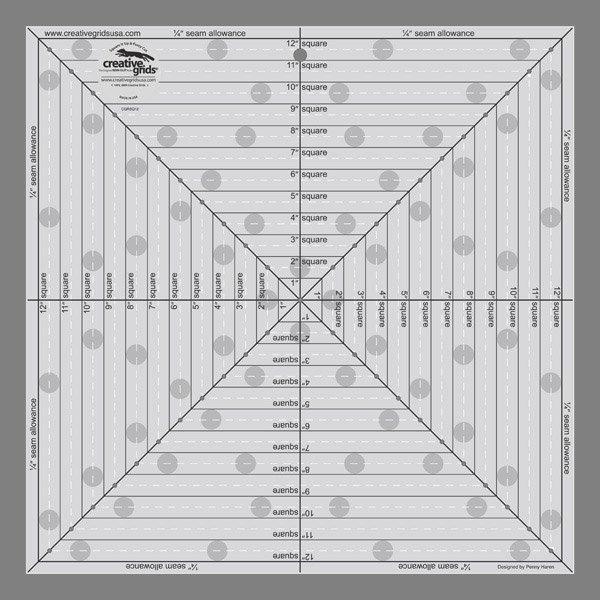 Creative Grids 12-1/2in Square It Up or Fussy Cut Square Quilt Ruler # CGRSQ12