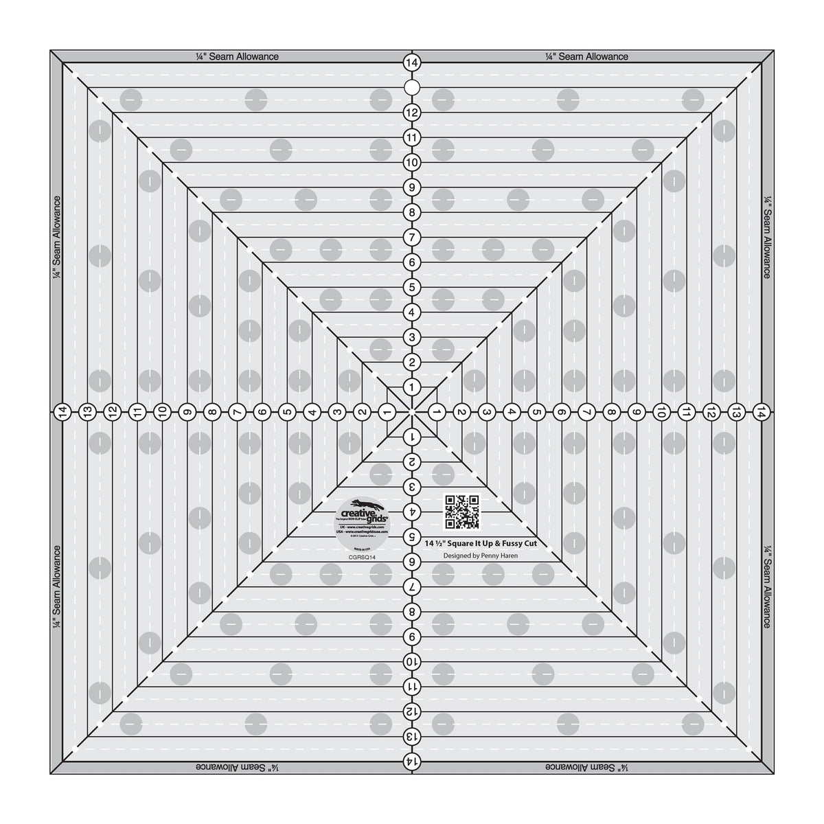 Creative Grids 14-1/2in Square It Up or Fussy Cut Square Quilt Ruler # CGRSQ14